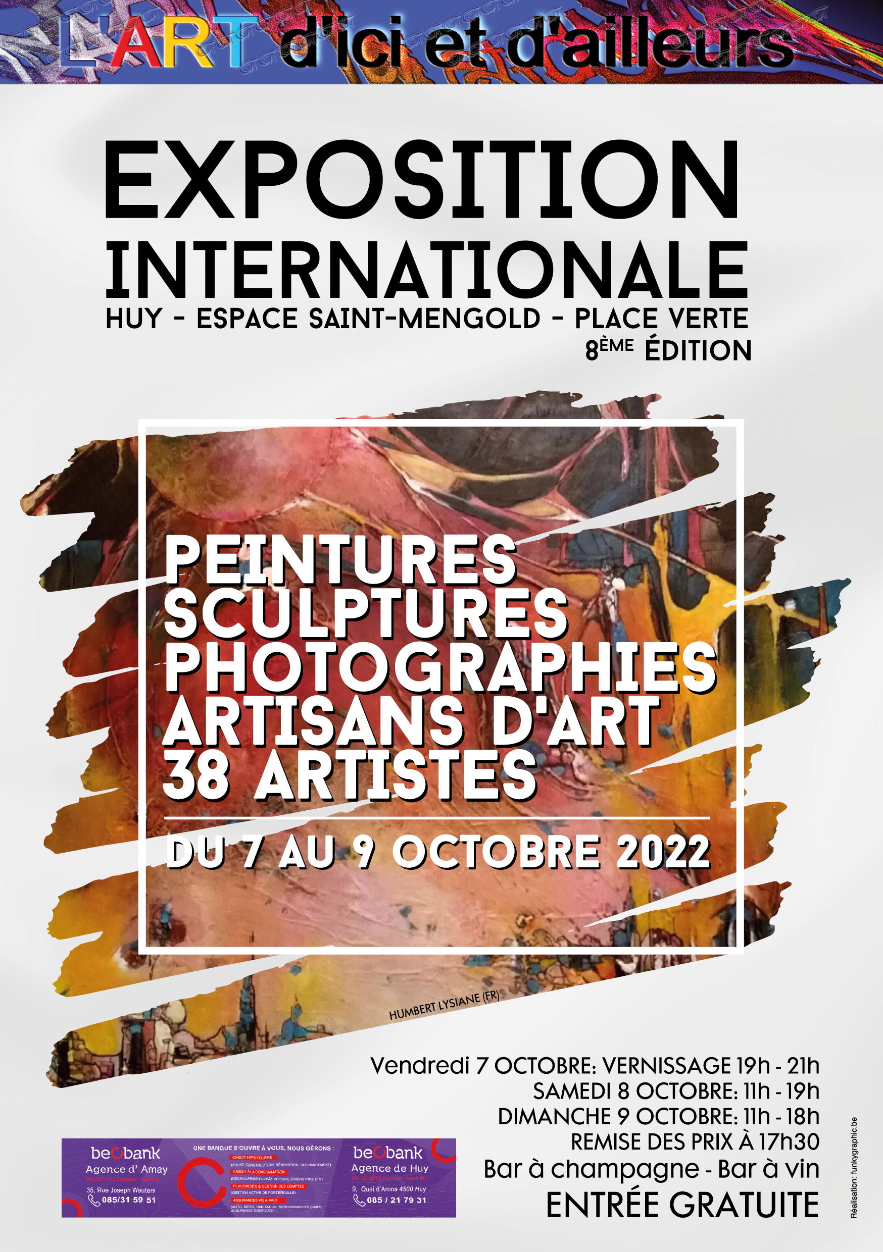 Affiche. L|Art d|ici et d|ailleurs à Huy. 8ème édition. 38 artistes. Photographies de Svetlana Grichina. 2022-10-07